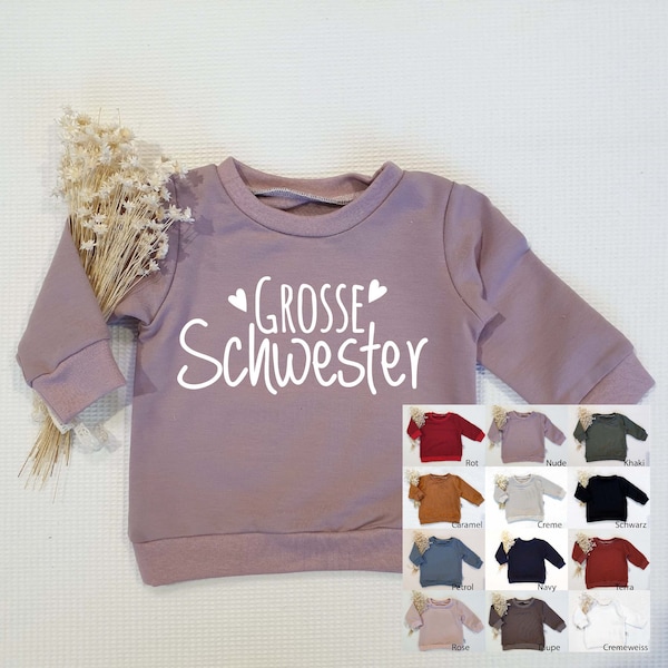 Sweater - Grosse/Kleine Schwester mit Herzen (w) - Sweater - 12 verschiedene Farben - Handmade, bedruckt, Pullover, Oberteil, Sweatshirt