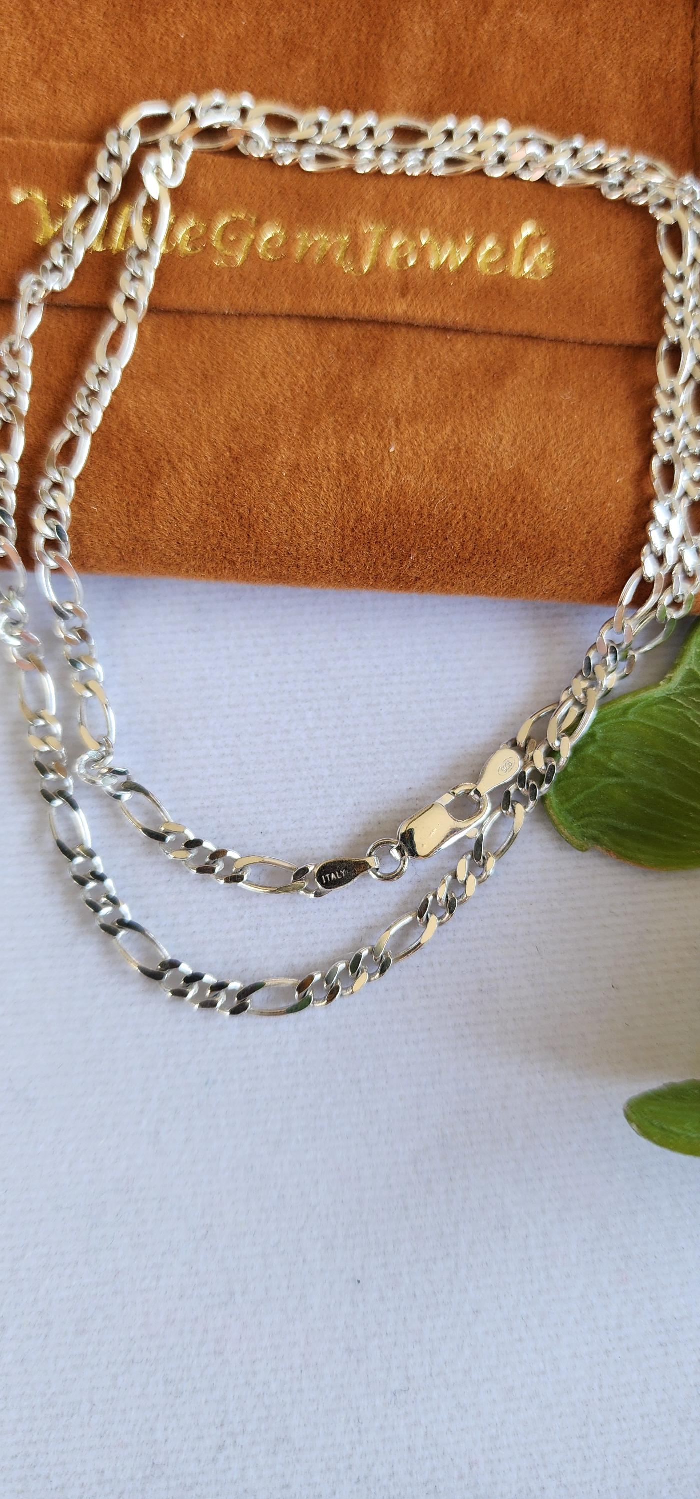 Chaîne En Argent Massif Maille Figaro - Longueur 45cm - Poids 4,20g - Occasion