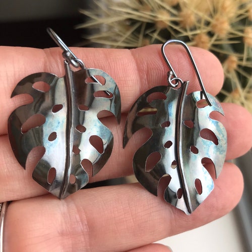 Monstera blue steel colour shops earrings