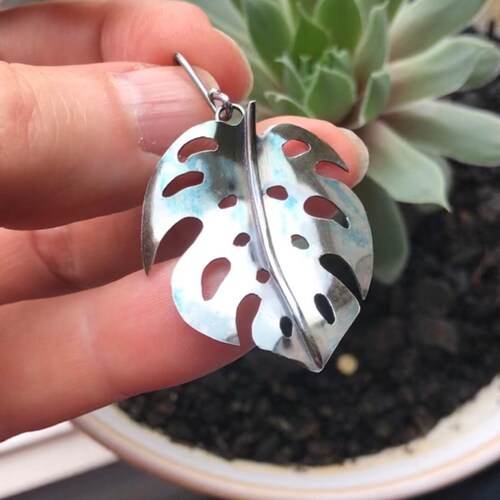 Monstera blue steel colour shops earrings