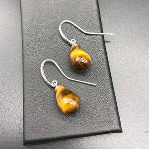 Tigers Eye gem dangle earrings