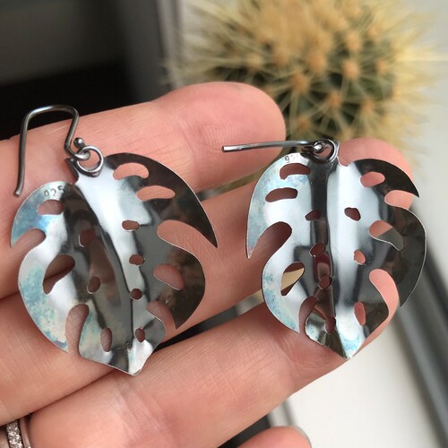 Monstera blue steel colour shops earrings
