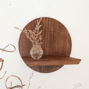 Round Wood Shelf Wall Hanging Circle Wall Plant Holder Display Shelf Wooden Shelf for Plants Boho Wall Decor Rustic Shelf for Essential Oils