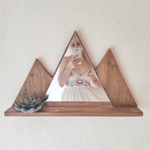 Étagère montagne en bois avec miroir, art mural en forme de montagne, décoration murale pour chambre d&#39;enfant, art montagne