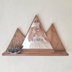 Wooden Mountain Shelf Wall Shelf Woodland Mirror with Shelf Mirror Wall Decor Mountain Wall Decor Bathroom Mirror Shelf Nursery Decor