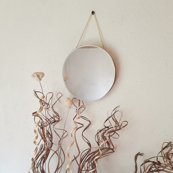 Round Mirror on a Chain Wall Hanging Mirror Wall Decor Circle Mirror Bathroom Mirror Round Wall Mirror on a Chain Bohemian Mirror