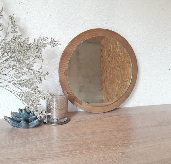 Round Wall Mirror On Wooden Frame Bathroom Circle Wooden Frame Bathroom Mirror Circle, Round Wood Framed Bathroom Mirrors