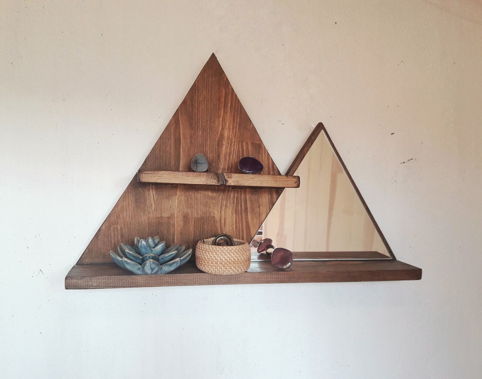 Wood Mountain Shaped Wall Shelf Mountain Mirror Wooden Etsy