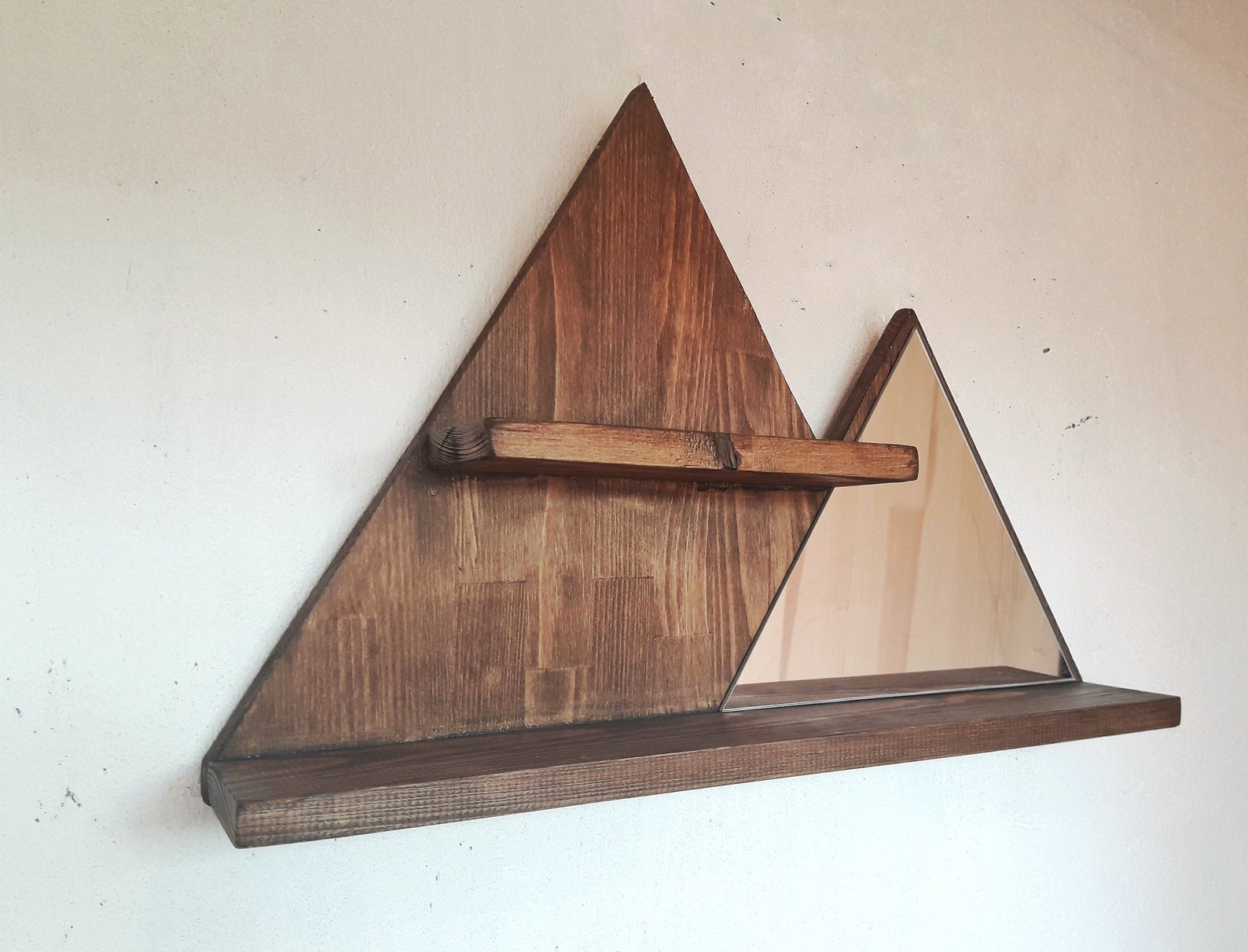 Wood Mountain Shaped Wall Shelf Mountain Mirror Wooden Etsy