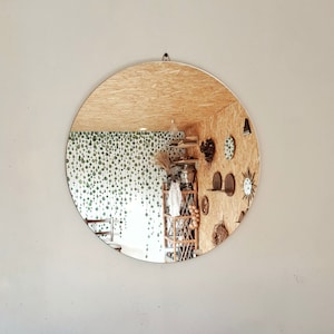 Big Round Mirror Wall Hanging Frameless Wooden Mirror Wall Decor Circle Mirror Unframed Mirror Small Bathroom Mirror White Bohemian Mirror
