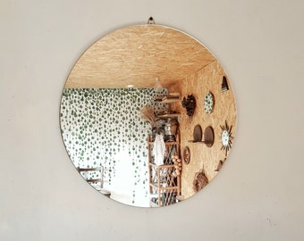 Big Round Mirror Wall Hanging Frameless Wooden Mirror Wall Decor Circle Mirror Unframed Mirror Small Bathroom Mirror White Bohemian Mirror