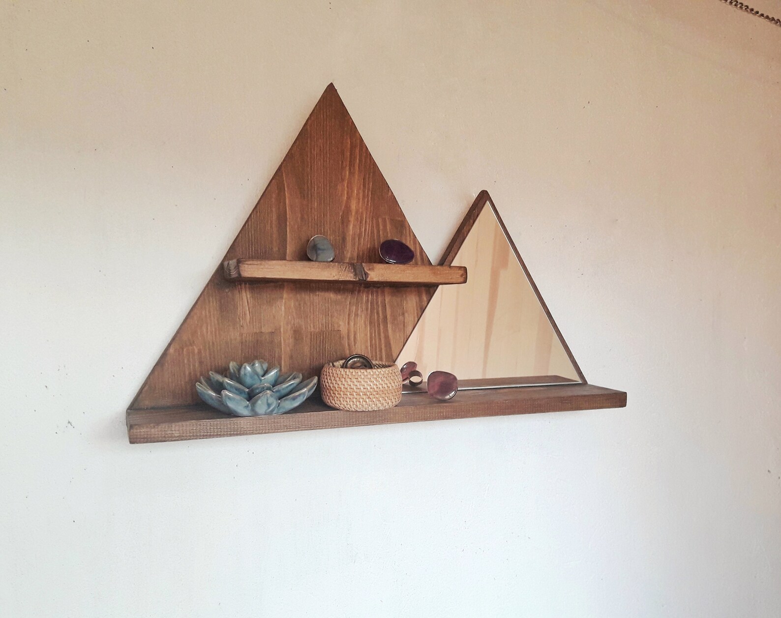 Wood Mountain Shaped Wall Shelf Mountain Mirror Wooden Etsy