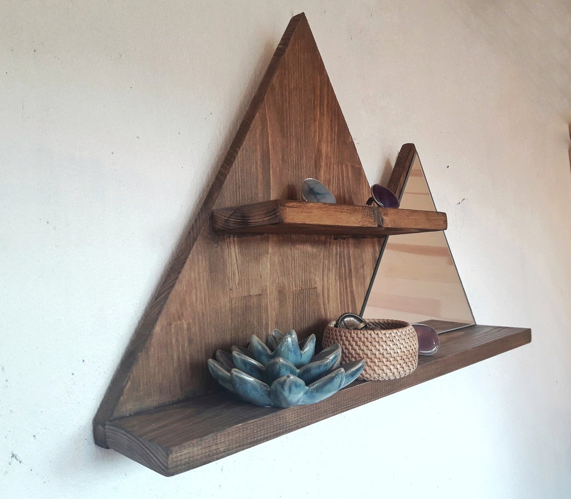Wood Mountain Shaped Wall Shelf Mountain Mirror Wooden Etsy