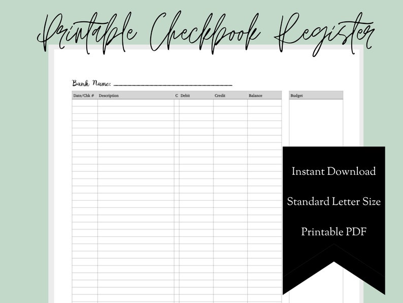 Printable Checkbook Register Standard Letter Size Etsy