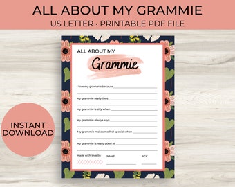 Grammie Keepsake Questionnaire | Grandparent's Day Gift (PDF)