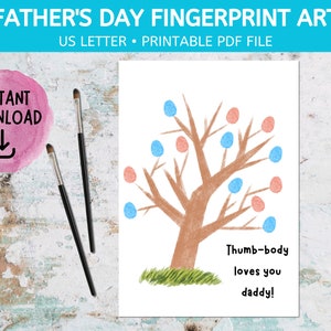 Father&#39;s Day Thumbprint Printable Art | Tree Gift for Dad | Father&#39;s Day Keepsake Craft | DIY Dad Handprint Gift from Kids