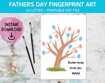 Father's Day Thumbprint Tree Art | Dad Handprint Gift (PDF)