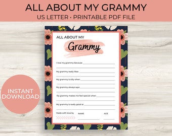 All About My Grammy Printable | Grandparents Day Keepsake (PDF Download)