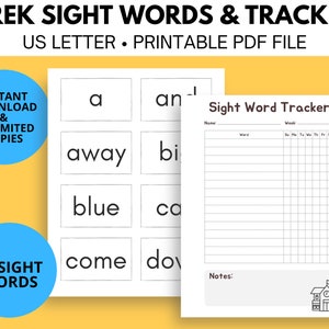 40 PreK Dolch Sight Word Flashcards & Tracker | Printable