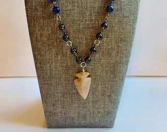 Handmade, gemstone, arrow head necklace, lapis lazuli gemstone, smoky quartz gemstone, healing gemstone jewelry, arrow head necklace,