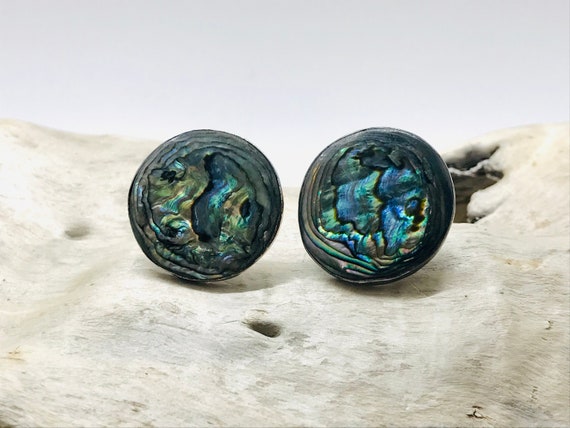 Beautiful Vintage Abalone Screw Back Earrings, St… - image 10