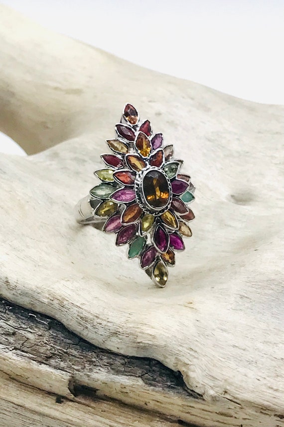 Stunning Vintage/Retro Multi Gemstone Cocktail Ri… - image 1