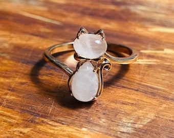 BEAUTIFUL Rose Quartz Rose Gold 925 BBJ Cat Ring, Size 9.5 US, Genuine Gemstone, Rose Gold, Sterling Silver, Vintage Rings, Free Shipping