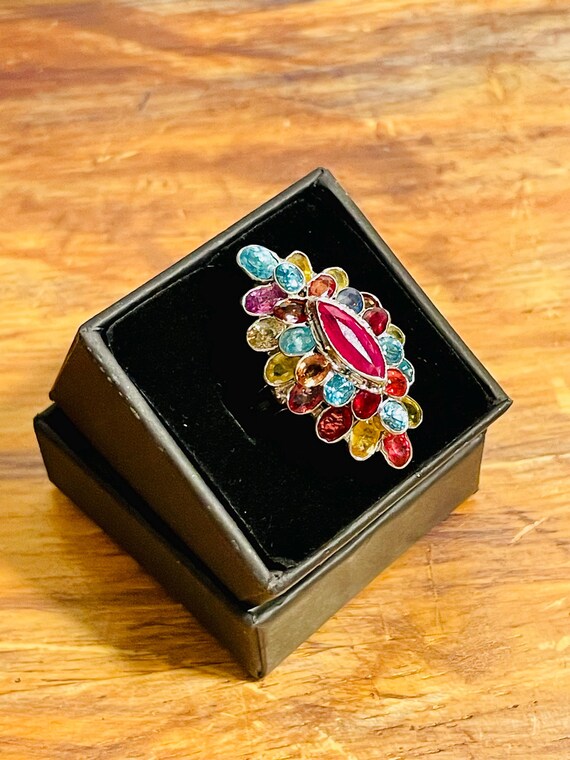 Vintage Sterling Silver Multi Gemstone Ring, Size… - image 5