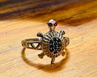 Beautiful Vintage Ruby and Sapphire Turtle Ring, Size 7 US Rings, Gemstone Ring, Sterling Silver Ring, Vintage Ring, Free Shipping, Rings