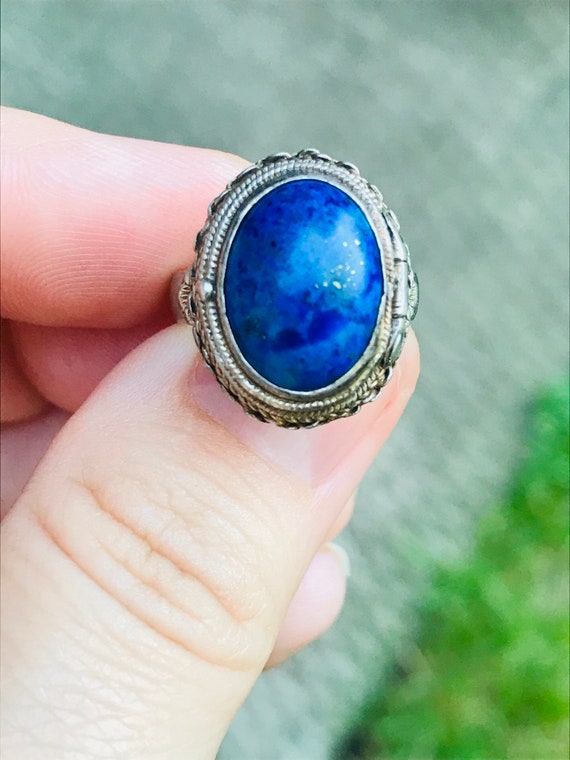 Vintage Lapis Lazuli Poison Ring size 4.5