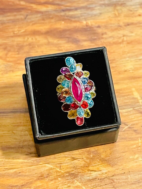 Vintage Sterling Silver Multi Gemstone Ring, Size… - image 6