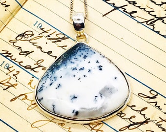Dendritic Agate Sterling Silver Pendant Necklace, 18” Chain