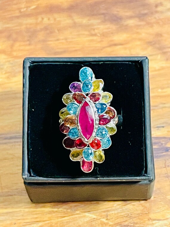 Vintage Sterling Silver Multi Gemstone Ring, Size… - image 2