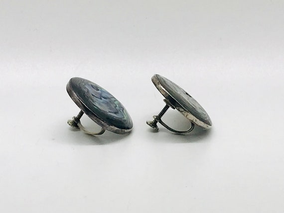 Beautiful Vintage Abalone Screw Back Earrings, St… - image 2