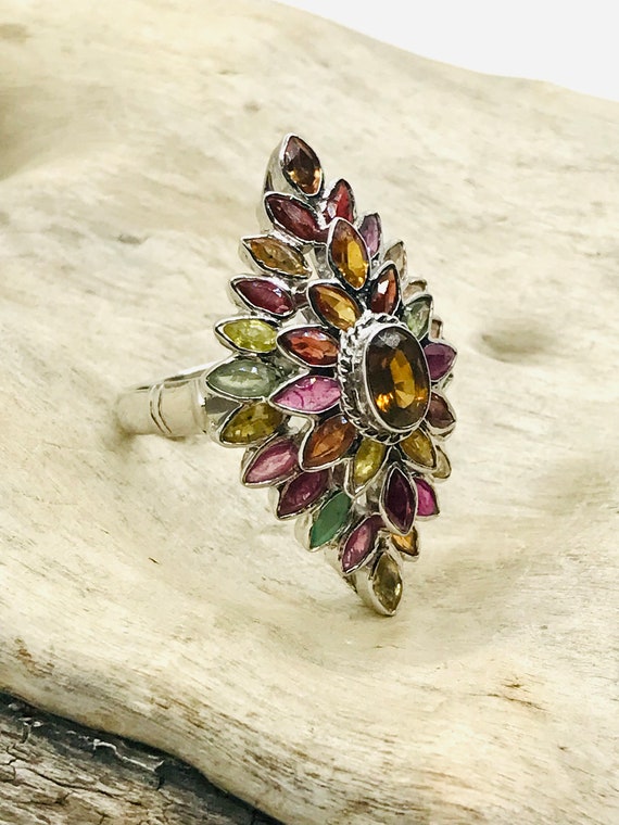 Stunning Vintage/Retro Multi Gemstone Cocktail Ri… - image 3