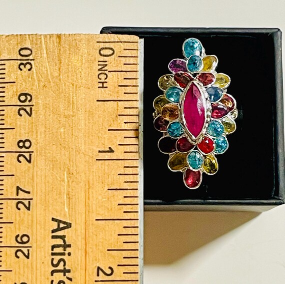 Vintage Sterling Silver Multi Gemstone Ring, Size… - image 8