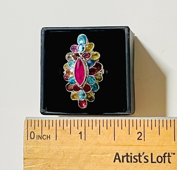 Vintage Sterling Silver Multi Gemstone Ring, Size… - image 9