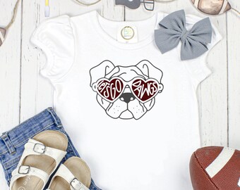 Mascota bulldog/Vamos dawgs/Vamos bulldogs/Hermano/Monograma/Volante/Bebé/Niño/Niño pequeño/Niños/Camisa/Molde/Burbuja/Bata/Pelele