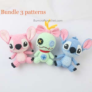 Bundle 3 Pdf files-Digitial crochet STITCH, Lilo Angel and Scrump patterns-Handmade crochet Decor