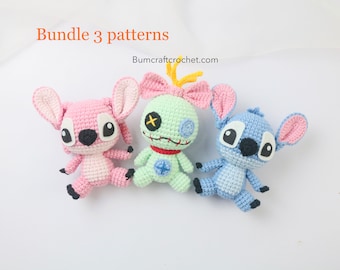 Bundle 3 Pdf files-Digitial crochet STITCH, Lilo Angel and Scrump patterns-Handmade crochet Decor