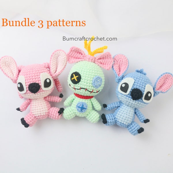 Bundle 3 Pdf files-Digitial crochet STITCH, Lilo Angel and Scrump patterns-Handmade crochet Decor