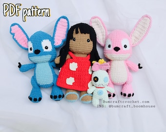 Lilo, Stitch, Angel and SCRUMP crochet pattern bundle | amigurumi PDF tutorial set l Cute Inspired Plushes l Instant download