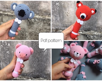 4in1- bear, piggy, fox and koala rattle pattern