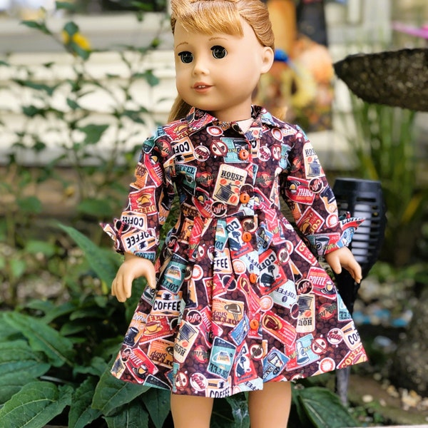 18 Inch Doll Clothes - Retro Style 1950 Coffee Dress, Apron and shoes - Made to Fit Most 18" Girl Dolls