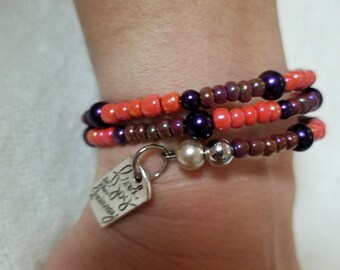 18" Orange/Purple Seed Memory Bracelet with Charms