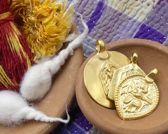 Original Rajasthani amulets in vintage gold-plated silver