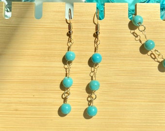 Turquoise Wire Wrapped Earrings Dangle Drop Earrings