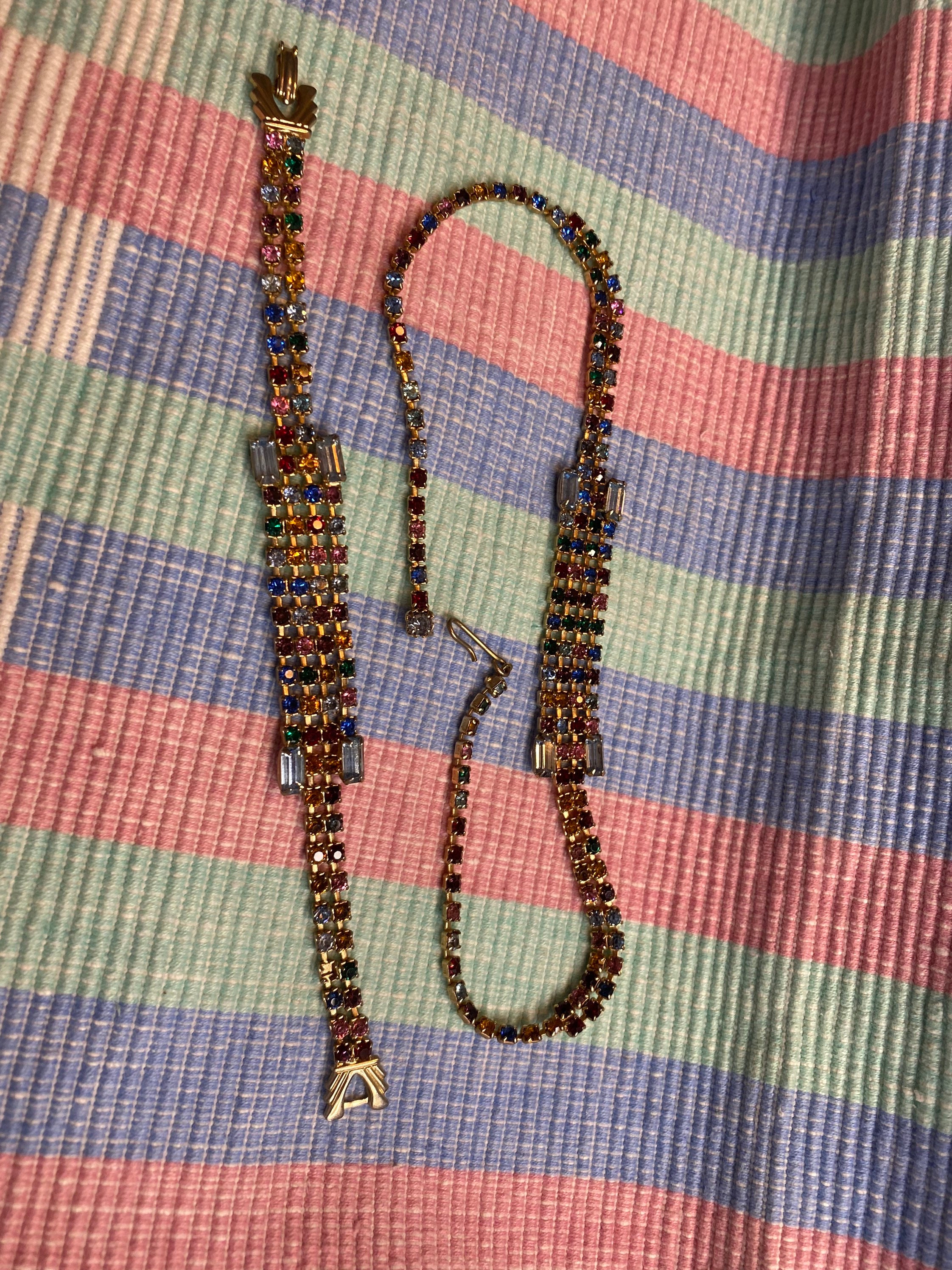 Multi colored Rhinestone Choker Necklace with matching Etsy