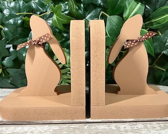 Wooden Hare Rabbit Bookends | Nursery Bookends | Woodland Nursery Decor | Personalised Baby Gift | Painted Bunny Book Ends