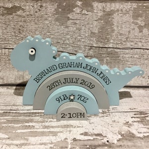 Personalised Wooden Stacking Dinosaur Baby Gift New Baby Keepsake / Gift Bernard